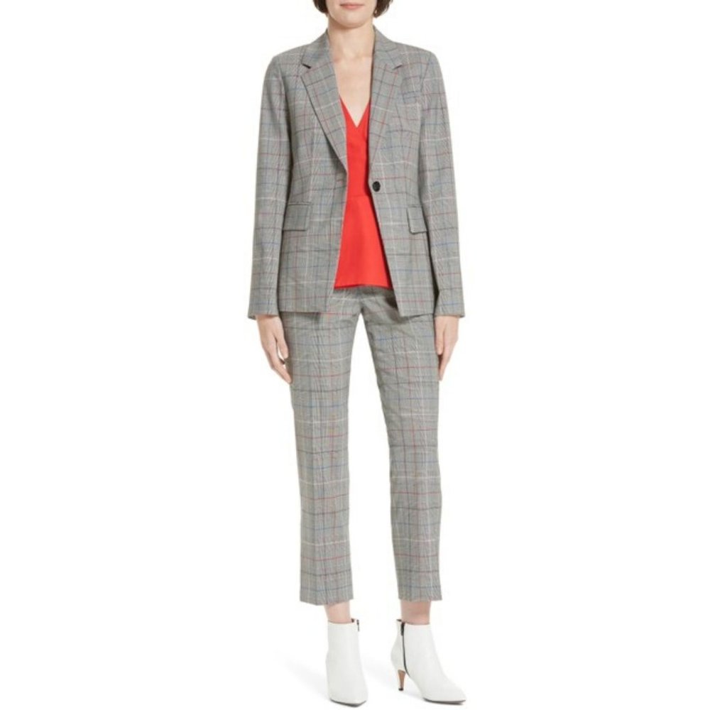 Lewit Check Print One Button Notched Lapel Blazer